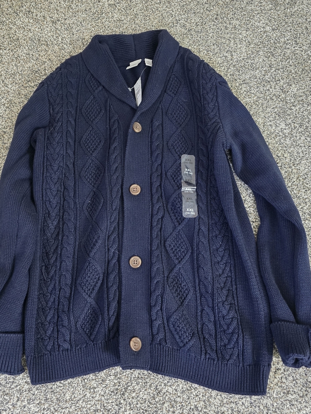 Gap Kids Factory Boys Cable-Knit Cardigan Shawl Button Up Navy Size XXL 14/16